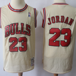 NBA Bulls 23 Michael Jordan Cream Hardwood Classics Men Jersey