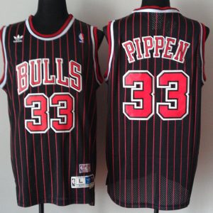Chicago Bulls #33 Pippen stripe mesh Jersey in black with red