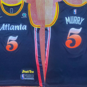 Men's Atlanta Hawks #5 Dejounte Murray Black 2022/23 City Edition With NO.6 Patch Stitched Jersey