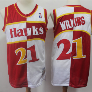 NBA Hawks 21 Dominique Wilkins Red And White Split Men Jersey