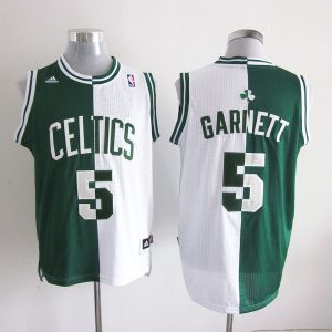 Adidas NBA Boston Celtics #5 Garnett Green and White Split jersey