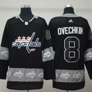 Men's Washington Capitals #8 Alex Ovechkin Black Team Logo Stitched NHL Jersey
