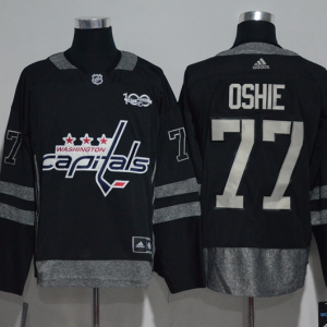 NHL Washington Capitals #77 T.J Oshie Black 100th Anniversary Hockey Jersey