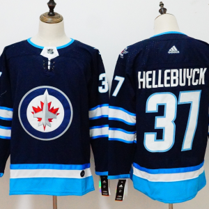 Men's Adidas Winnipeg Jets #37 Connor Hellebuyck Navy Stitched NHL Jersey