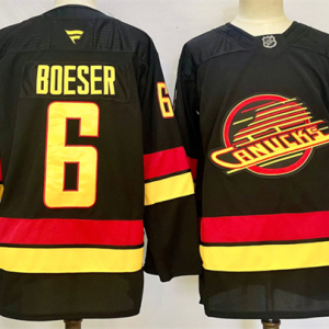 Men's Vancouver Canucks #6 Brock Boeser Black 2024-25 With A Patch Alternate Stitched Jersey