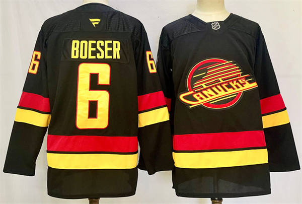 Men's Vancouver Canucks #6 Brock Boeser Black 2024-25 With A Patch Alternate Stitched Jersey