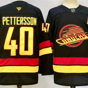 Men's Vancouver Canucks #40 Elias Pettersson Black 2024-25 With A Patch Alternate Stitched Jersey