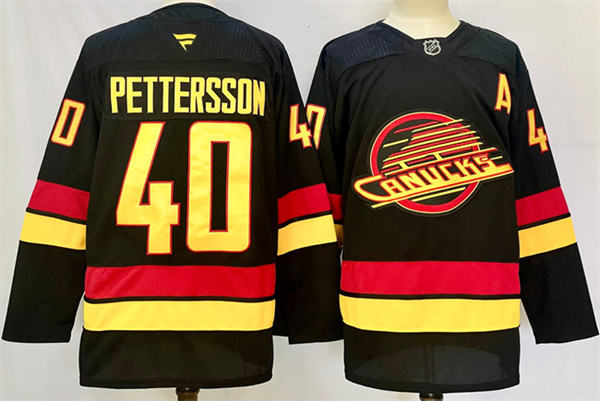Men's Vancouver Canucks #40 Elias Pettersson Black 2024-25 With A Patch Alternate Stitched Jersey
