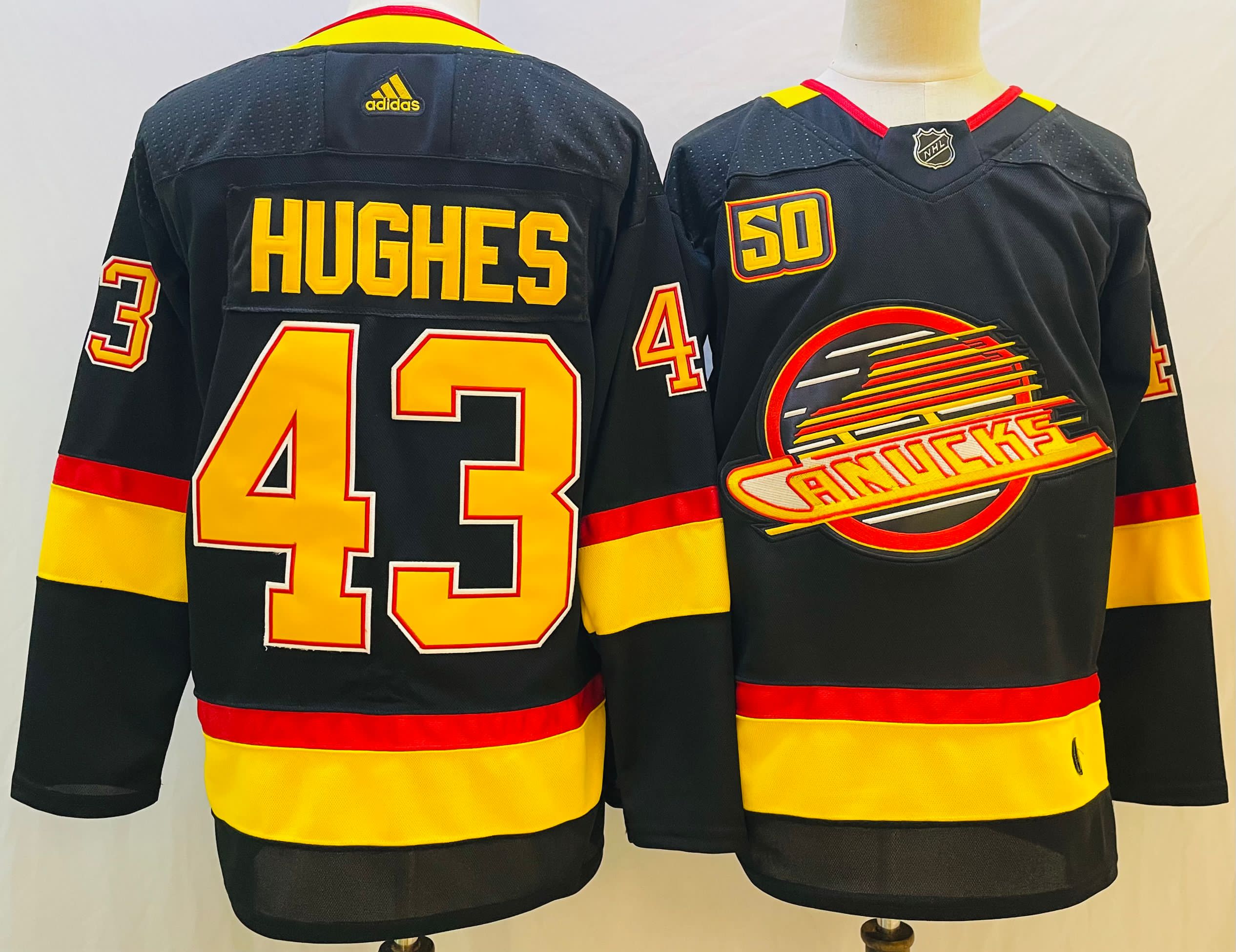 Men's NHL Vancouver Canucks #43 Quinn Hughes Black Adidas Jersey