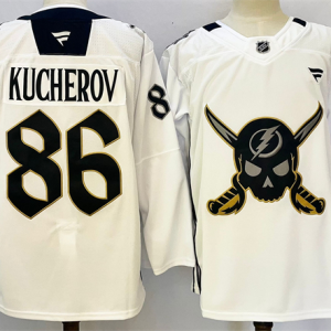 Men's Tampa Bay Lightning #86 Nikita Kucherov 2024-25 White Gasparilla inspired Pirate- Jersey