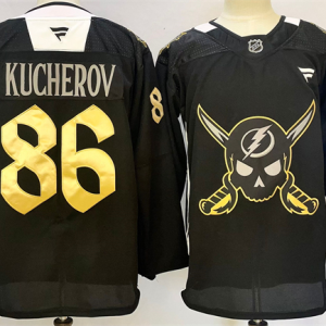 Men's Tampa Bay Lightning #86 Nikita Kucherov 2024-25 Black Gasparilla inspired Pirate- Jersey
