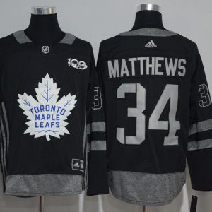 NHL Toronto Maple Leafs #34 Matthews Black 100th Anniversary Jersey