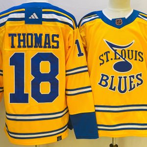Men's St. Louis Blues #18 Thomas Yellow 2022-23 Reverse Retro Jersey