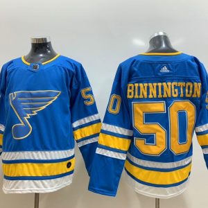 NHL Blues 50 Jordan Binnington Winter Classic Blue Adidas Men Jersey
