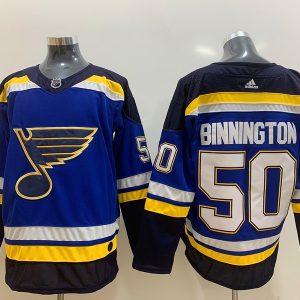NHL Blues 50 Jordan Binnington Blue Adidas Men Jersey