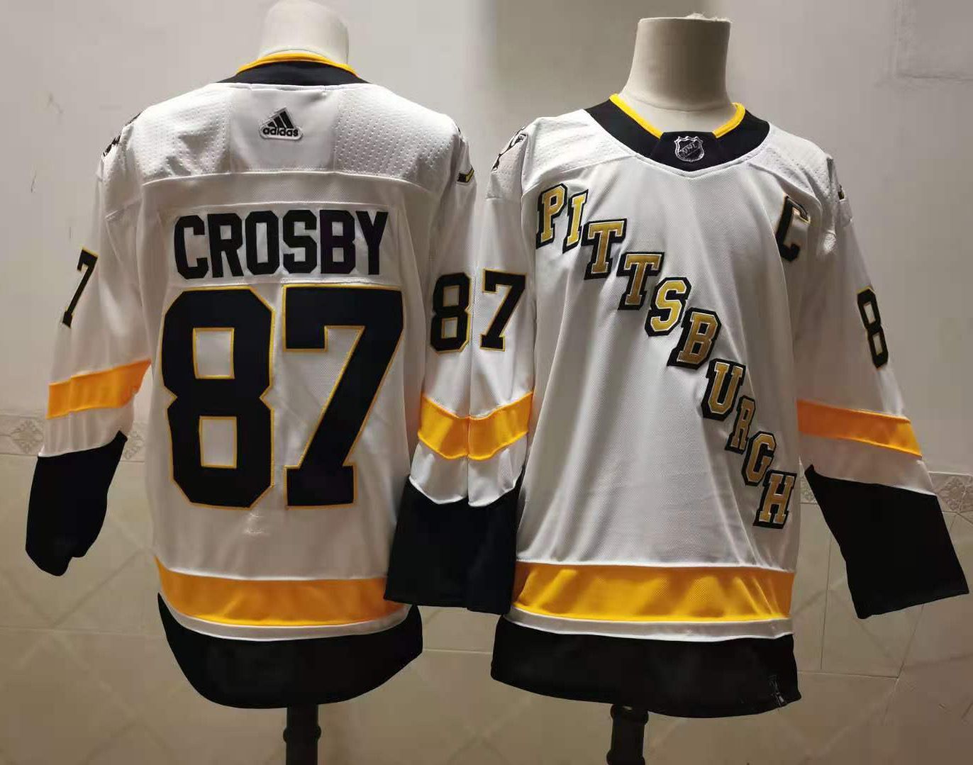 Men's Pittsburgh Penguins #87 Sidney Crosby 2020-21 White Adidas Jersey