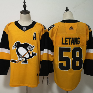 NHL Penguins 58 Kris Letang Yellow Alternate Adidas Men Jersey