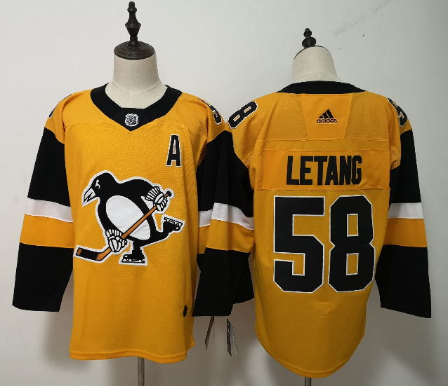 NHL Penguins 58 Kris Letang Yellow Alternate Adidas Men Jersey
