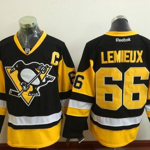 NHL Penguins 66 Mario Lemieux Black Reebok C Patch Men Jersey