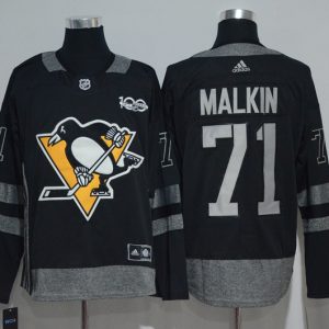NHL Pittsburgh Penguins #71 Malkin Black 100th Anniversary Jersey