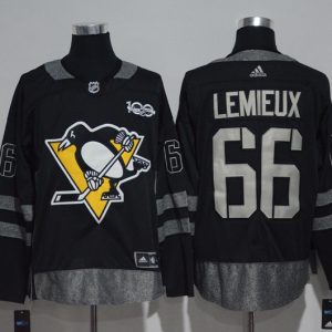 NHL Pittsburgh Penguins #66 Lemieux Black 100th Anniversary Jersey