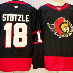 Men's Ottawa Senators #18 Tim St??tzle Black 2024-25 Home Stitched Hockey Jersey