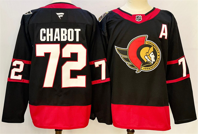 Men's Ottawa Senators #72 Thomas Chabot Black 2024-25 With C Patch Home Stitched