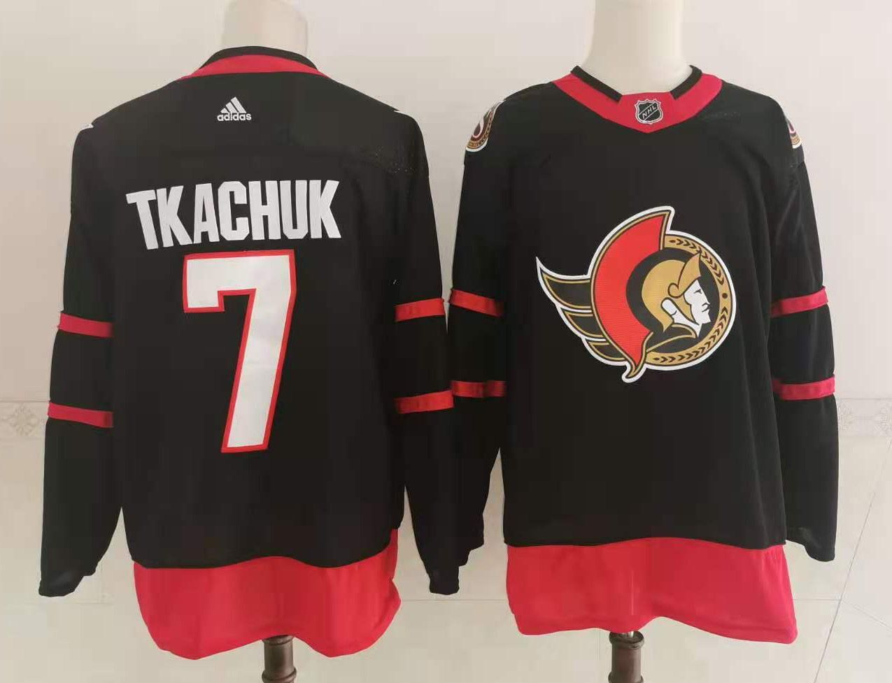NHL Ottawa Senators #7 Brady Tkachuk 2021 Black Reverse Retro Stitched NHL Jersey