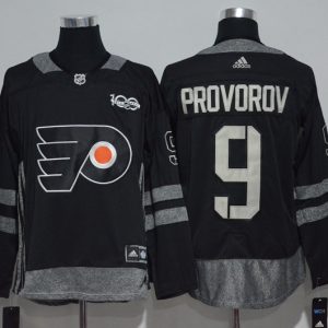 NHL Philadelphia Flyers #9 Provorov Black 100th Anniversary Jersey