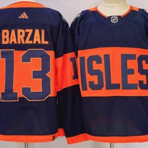 Men's New York Islanders #13 Mathew Barzal Navy 2024 With Stadium Series Patch Stitched Jersey