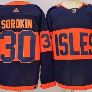 Men's New York Islanders #30 Ilya Sorokin Navy 2024 With Stadium Series Patch Stitched