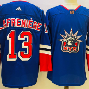 Men's New York Rangers #13 Lafreniere Blue 2022 Reverse Retro Jersey