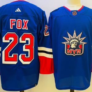 Men's New York Rangers #23 Adam Fox Blue 2022 Reverse Retro Jersey