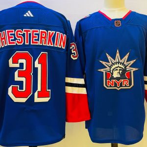 Men's New York Rangers #31 Igor Shesterkin Blue 2022 Reverse Retro Jersey