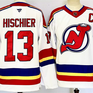 Men's New Jersey Devils #13 Nico Hischier White 2024-25 With C Patch Stitched Hockey Jersey