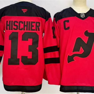 Men's New Jersey Devils #13 Nico Hischier Red 2024-25 With C Patch Stitched Hockey Jersey