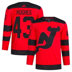 Men's New Jersey Devils #43 Luke Hughes Red 2023-2024 Stadium Series Stitched Jersey