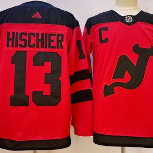 Men's New Jersey Devils #13 Nico Hischier Red 2023-2024 Stadium Series Stitched Jersey