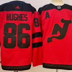 Men's New Jersey Devils #86 Jack Hughes Red 2023-2024 Stadium Series Stitched Jersey