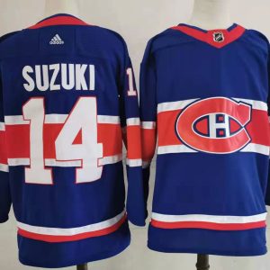 NHL Montreal Canadiens #14 Suzuki 2021 Blue Reverse Retro Stitched Jersey