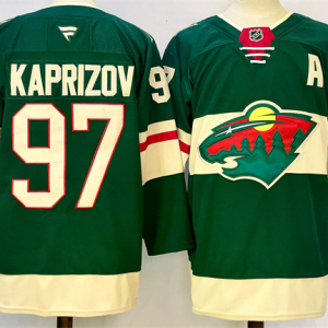 Men's Minnesota Wild #97 Kirill Kaprizov Green 2024-25 With Patch Home Stitched Hockey