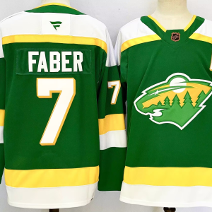 Men's Minnesota Wild #7 Brock Faber Green 2024-25 Alternate With A Patch Stitched Hockey