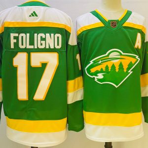 Men's Minnesota Wild #17 Marcus Foligno Green 2022 Reverse Retro Jersey
