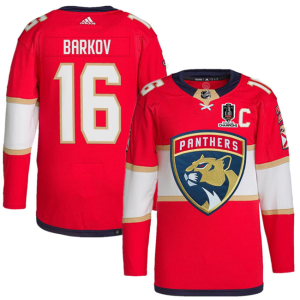 Men's Florida Panthers #16 Aleksander Barkov Red Home 2024 Stanley Cup Champions Jersey