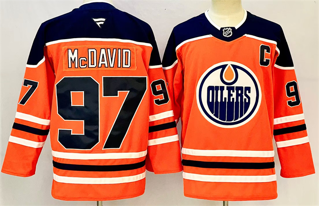 Men's Edmonton Oilers #97 Connor McDavid Orange 2024-25 With C Patch Heritage Classic Jersey