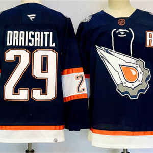 Men's Edmonton Oilers #29 Leon Draisaitl Navy 2024-25 With A Patch Reverse Retro Stitched Jersey