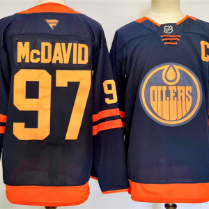 Men's Edmonton Oilers #97 Connor McDavid Navy 2024-25 C Patch Stitched Jersey