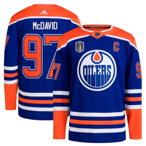 Men's Edmonton Oilers #97 Connor McDavid Royal 2024 Stanley Cup Final Patch Heritage Jersey