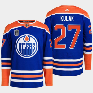 Men's Edmonton Oilers #27 Brett Kulak Royal 2024 Stanley Cup Final Patch Stitched Jersey