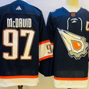 Men's Edmonton Oilers #97 Connor McDavid Navy 2022-23 Reverse Retro Jersey